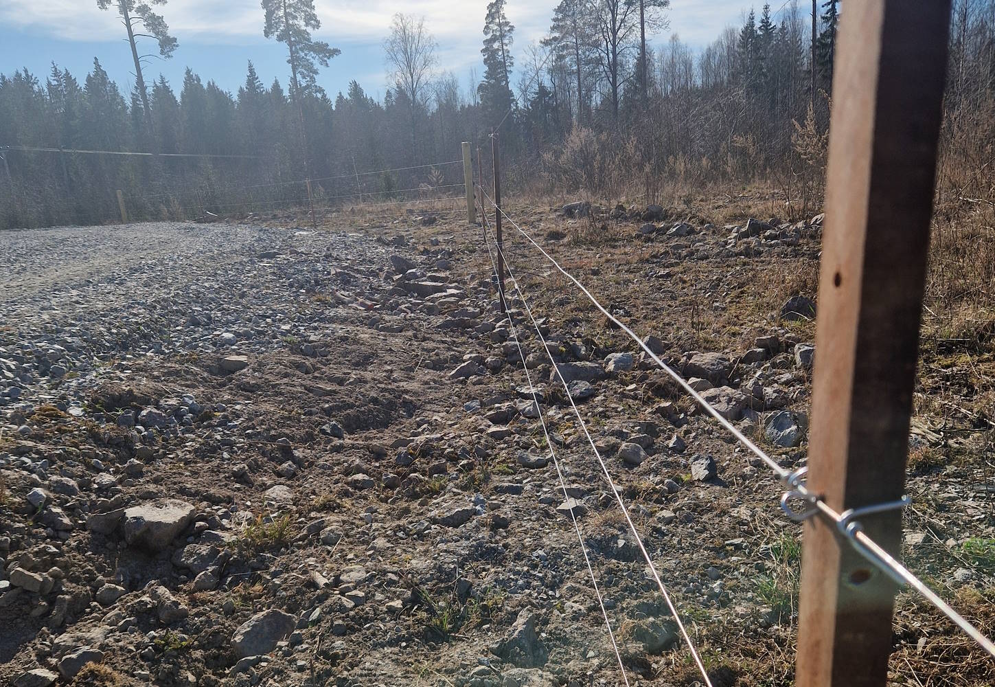 Färdigt stängsel längs en röjd linje